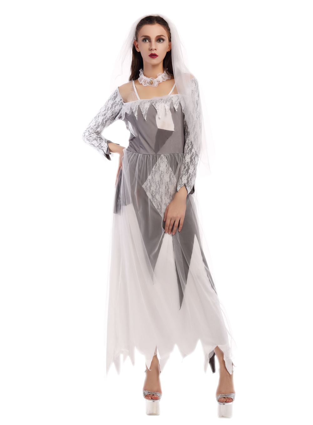 F1681 halloween bride lace dress costume,accessory:headwear, neckwear